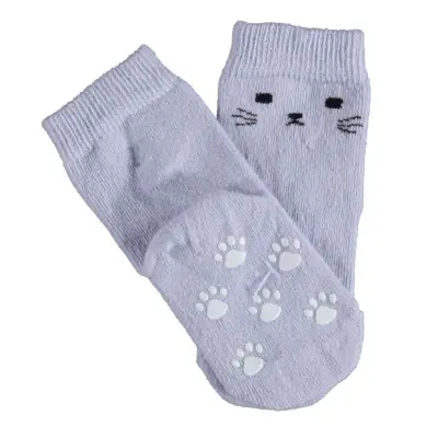 Bibaby Unisex Organik Çorap Soket Kaymaz Cats Lila 