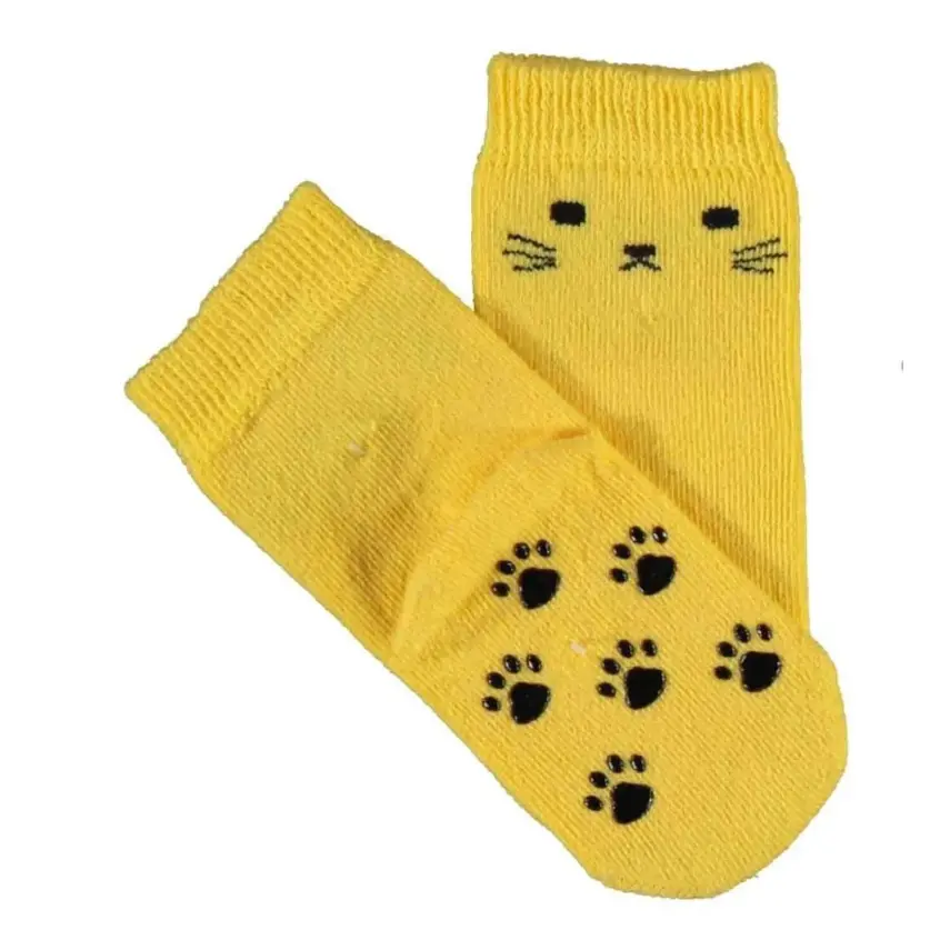 Bibaby Unisex Organik Çorap Soket Kaymaz Cats Sarı - 1