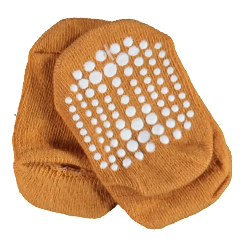 Bibaby Unisex Organik Çorap Soket Kaymaz Taban Points Hardal - 1