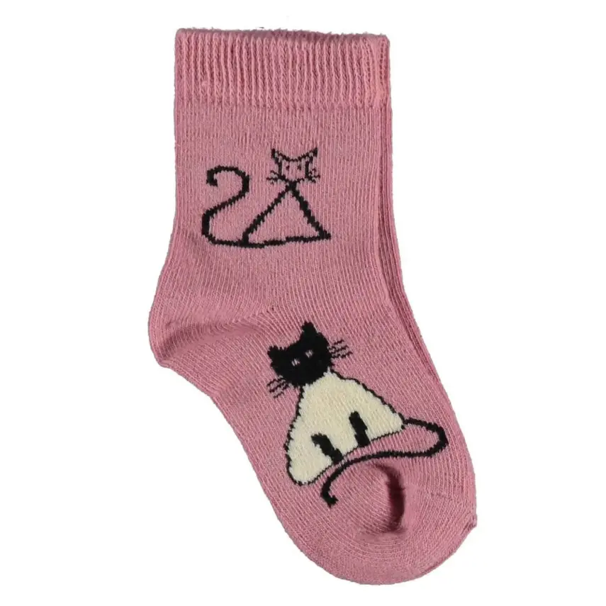 Bibaby Unisex Organik Çorap Soket New Cats Pembe - 1