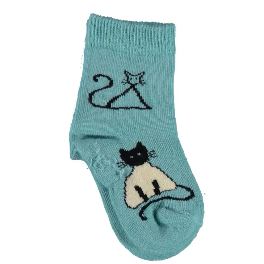 Bibaby Unisex Organik Çorap Soket New Cats Yeşil - 1