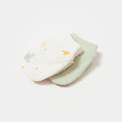 Bibaby Unisex Organik Eldiven 2li Tiny Birds Ekru - Yeşil (1)