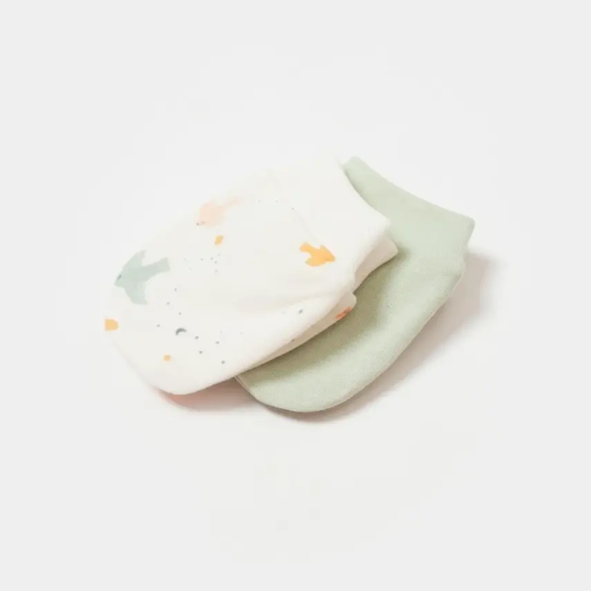 Bibaby Unisex Organik Eldiven 2li Tiny Birds Ekru - Yeşil - 2