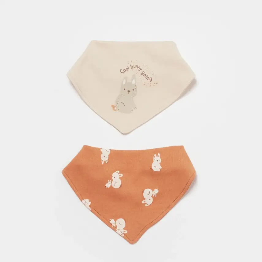 Bibaby Unisex Organik Fular Önlük 2li Cool Lines Bej - Hardal - 1