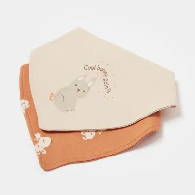 Bibaby Unisex Organik Fular Önlük 2li Cool Lines Bej - Hardal (1)