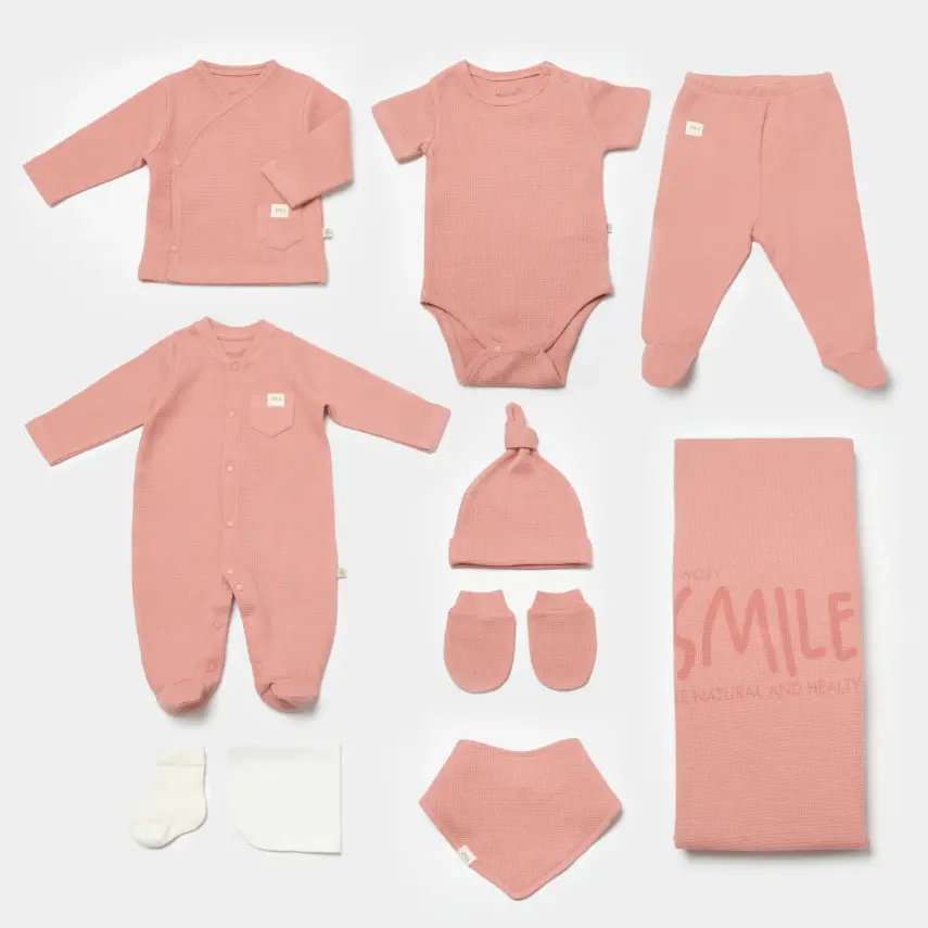 Bibaby Unisex Organik Hastane Çıkışı 10lu Waffle Smile Kırmızı - Kahverengi - 1