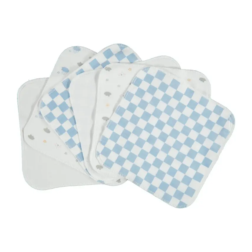 Bibaby Unisex Organik Mendil 6lı Penye Desenli Mavi - 1