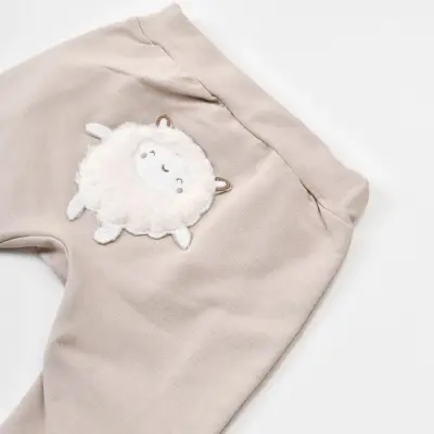 Bibaby Unisex Organik Pantolon Patiksiz Curly Sheep Bej - 4