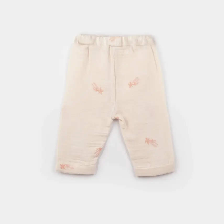 Bibaby Unisex Organik Pantolon Patiksiz Hello Safari Ekru - Kiremit - 4