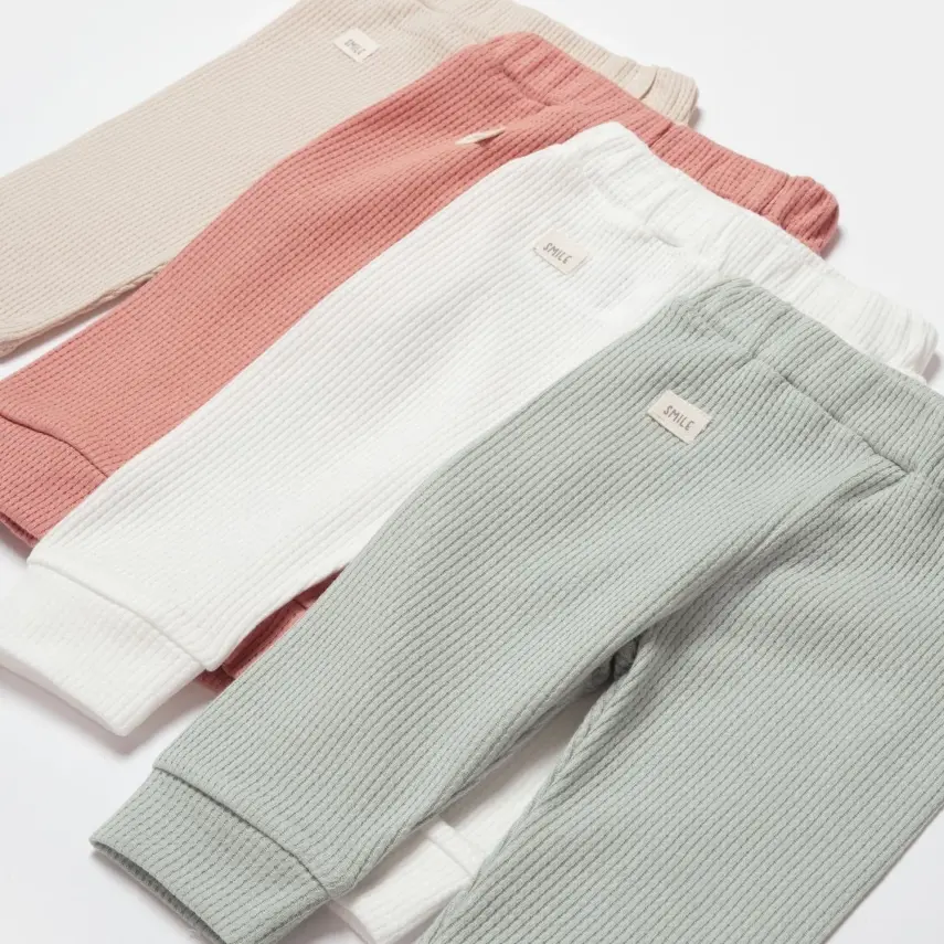 Bibaby Unisex Organik Pantolon Waffle Smile Ekru - 2