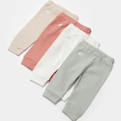 Bibaby Unisex Organik Pantolon Waffle Smile Ekru - 12