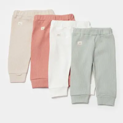 Bibaby Unisex Organik Pantolon Waffle Smile Ekru - 14