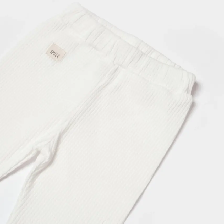 Bibaby Unisex Organik Pantolon Waffle Smile Ekru - 3
