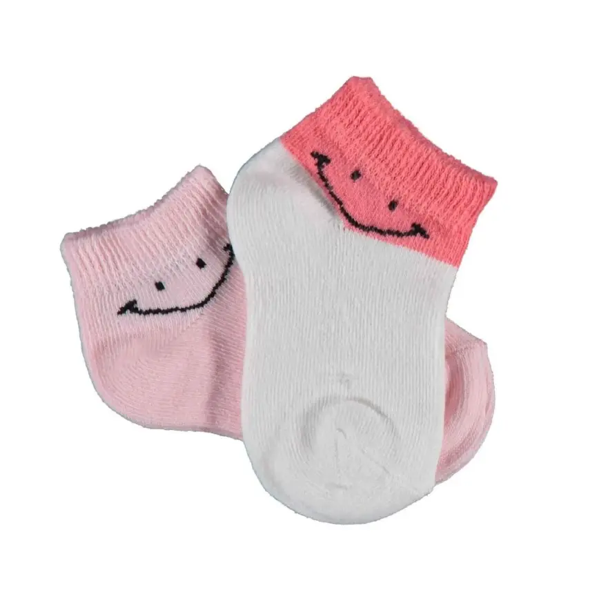 Bibaby Unisex Organik Patik Çorap 2li Smile Ekru - Pembe - 1