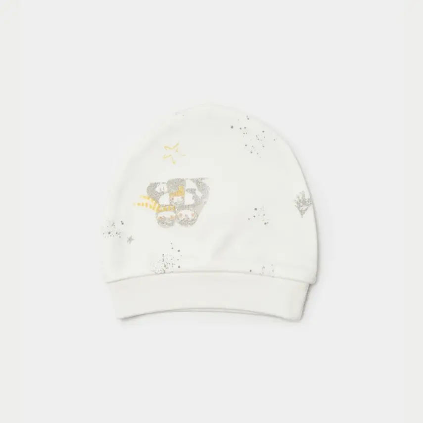 Bibaby Unisex Organik Şapka 2li Penguin Club Ekru - Gri - 3