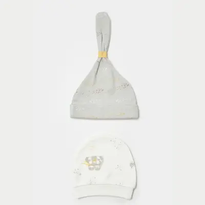 Bibaby Unisex Organik Şapka 2li Penguin Club Ekru - Gri