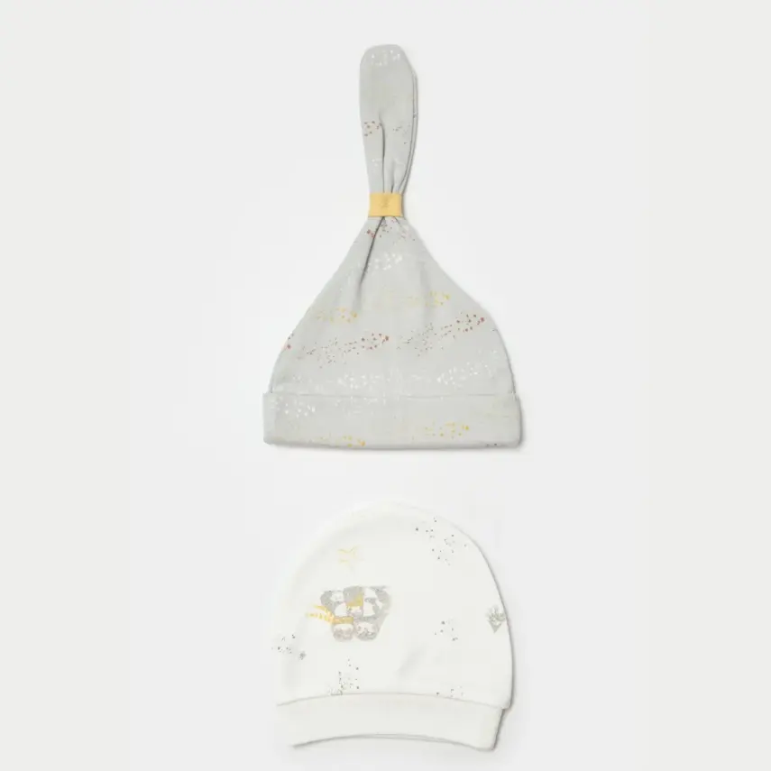 Bibaby Unisex Organik Şapka 2li Penguin Club Ekru - Gri - 1