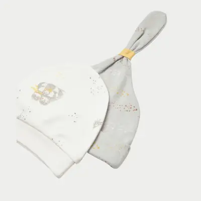 Bibaby Unisex Organik Şapka 2li Penguin Club Ekru - Gri - 6