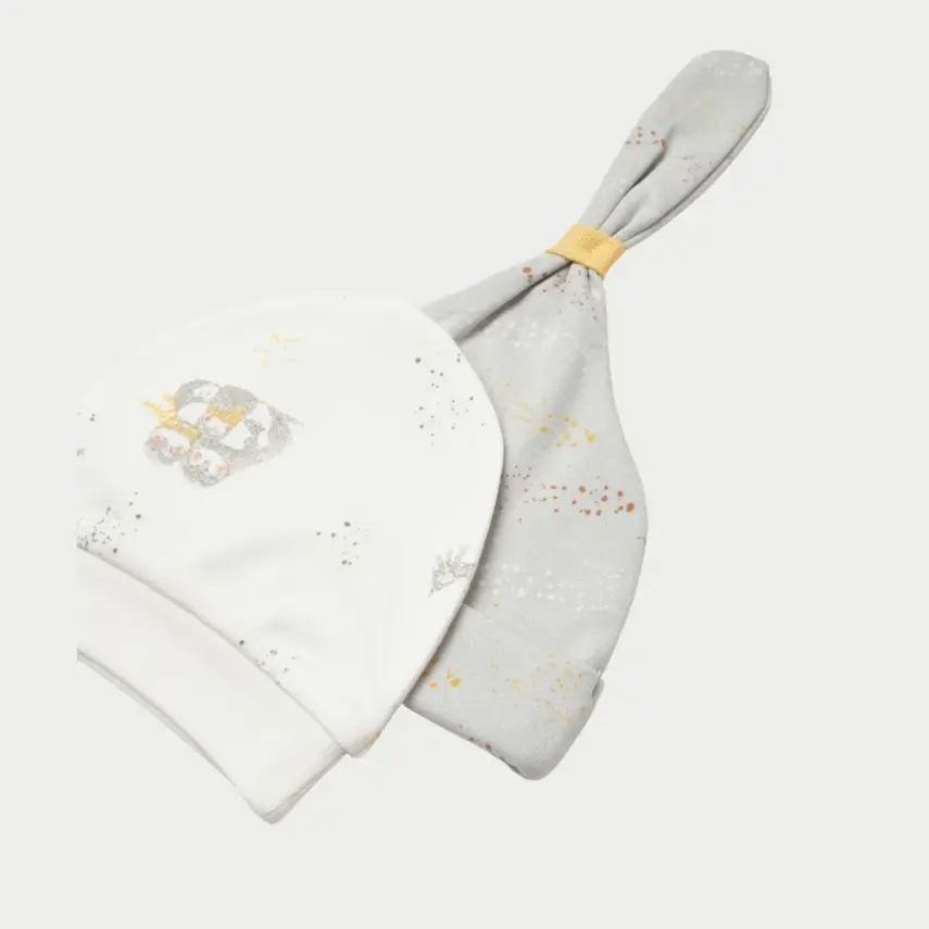Bibaby Unisex Organik Şapka 2li Penguin Club Ekru - Gri - 6