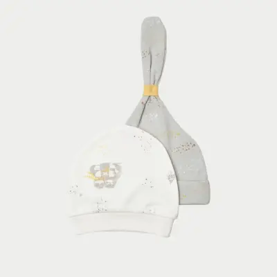 Bibaby Unisex Organik Şapka 2li Penguin Club Ekru - Gri - 4