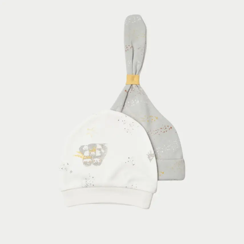 Bibaby Unisex Organik Şapka 2li Penguin Club Ekru - Gri - 4