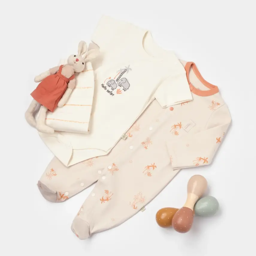 Bibaby Unisex Organik Tulum Takımı Tüllü Hello Safari Ekru - Kiremit - 3