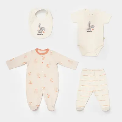 Bibaby Unisex Organik Tulum Takımı Tüllü Hello Safari Ekru - Kiremit