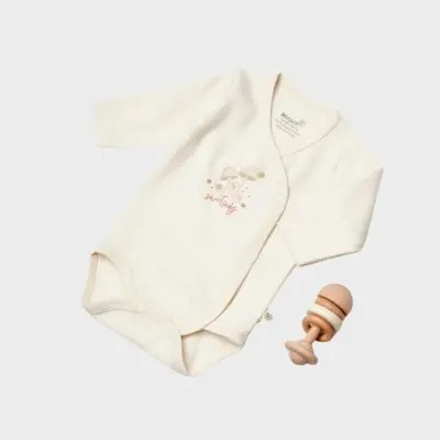 Bibaby Unisex Organik Uzun Kol Body Kruvaze Sweet Lady Açık Bej