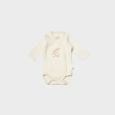 Bibaby Unisex Organik Uzun Kol Body Kruvaze Sweet Lady Açık Bej (1)