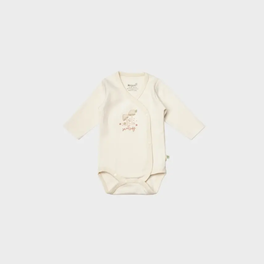 Bibaby Unisex Organik Uzun Kol Body Kruvaze Sweet Lady Açık Bej - 2