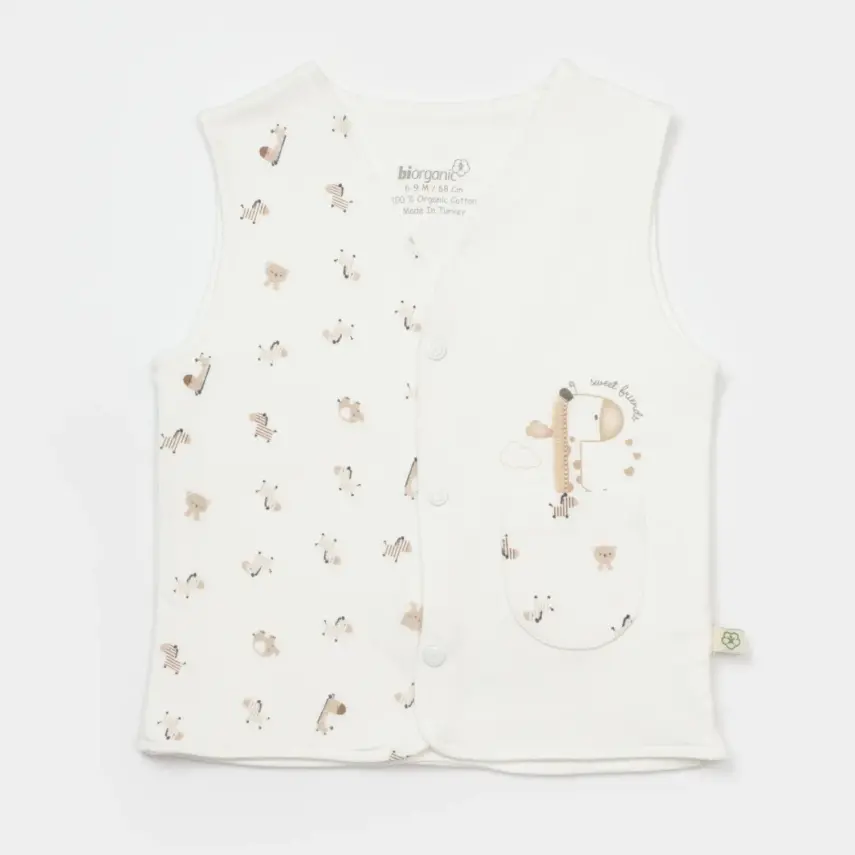 Bibaby Unisex Organik Yelek Sweet Friends Ekru - 4