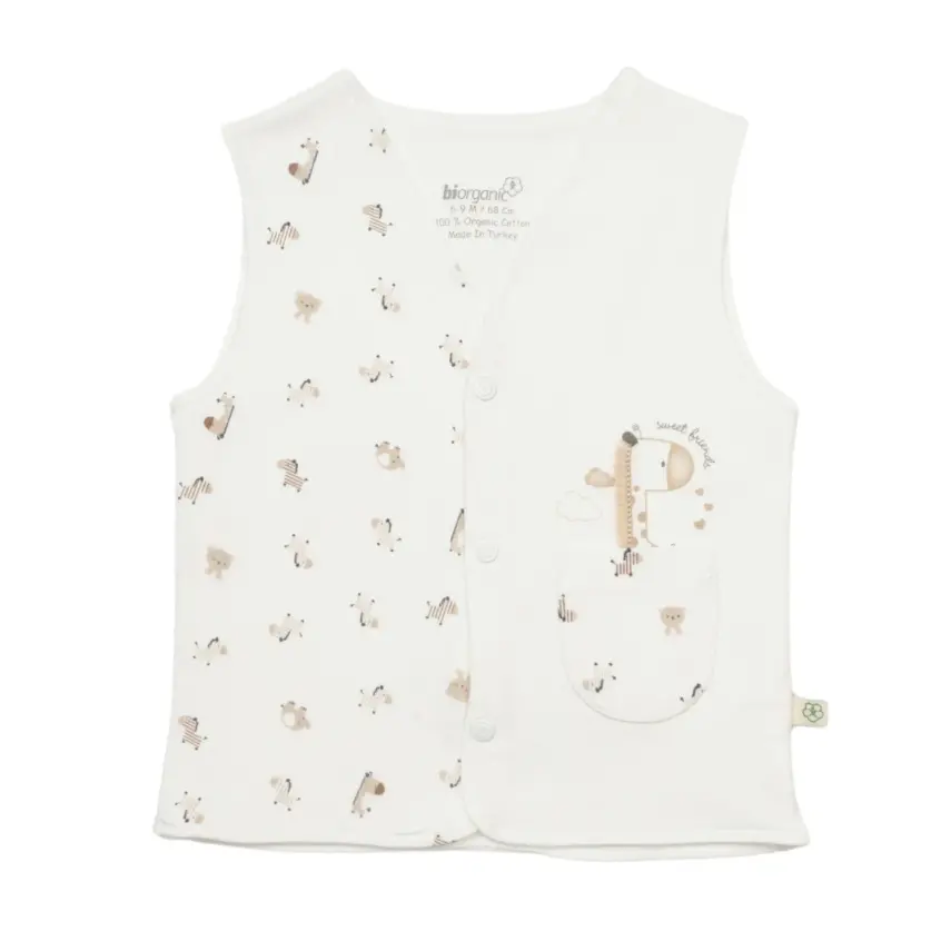 Bibaby Unisex Organik Yelek Sweet Friends Ekru - 1