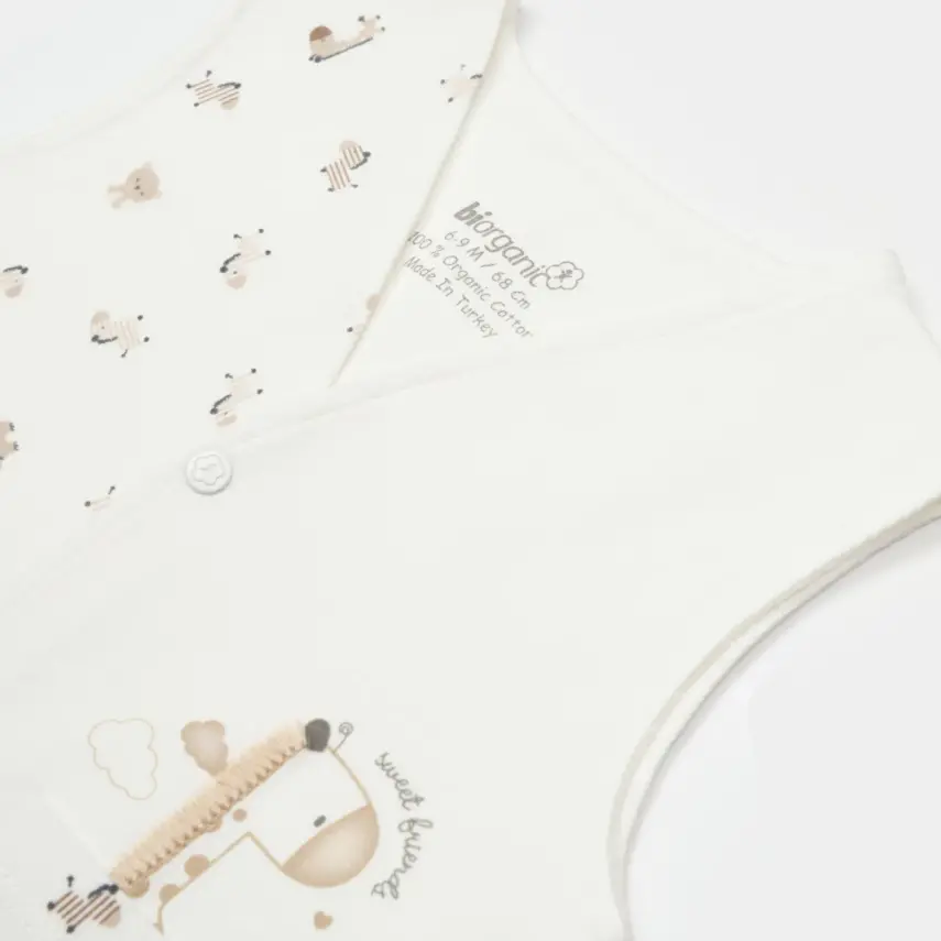 Bibaby Unisex Organik Yelek Sweet Friends Ekru - 11