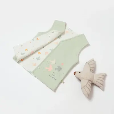 Bibaby Unisex Organik Yelek Tiny Birds Ekru - Yeşil - 4