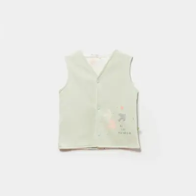 Bibaby Unisex Organik Yelek Tiny Birds Ekru - Yeşil - 1