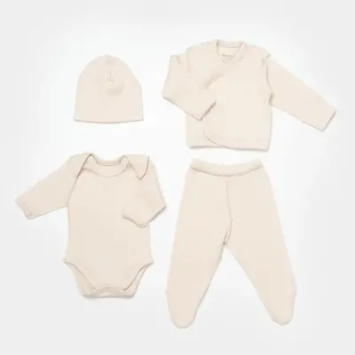 Bibaby Unisex Organik Zıbın Takımı 4lü Modal Nature Relax Prematüre Bej