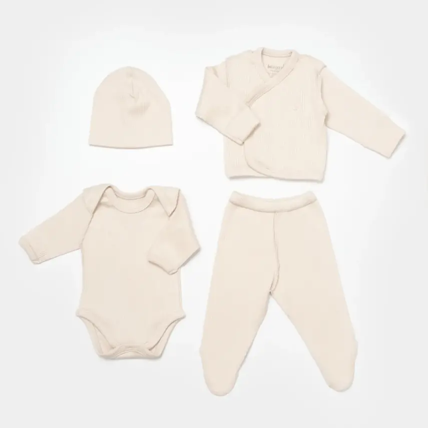 Bibaby Unisex Organik Zıbın Takımı 4lü Modal Nature Relax Prematüre Bej - 1