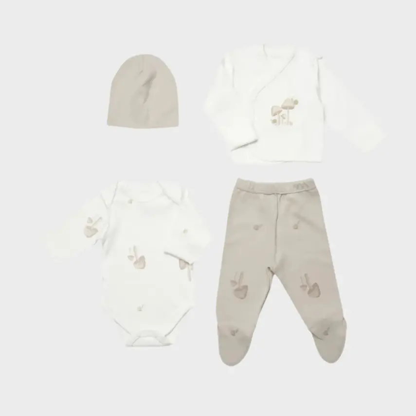 Bibaby Unisex Organik Zıbın Takımı 4lü Sweet Lady Açık Bej - 1