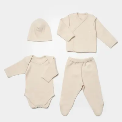 Bibaby Unisex Organik Zıbın Takımı 4lü Waffle Smile Prematüre Bej 