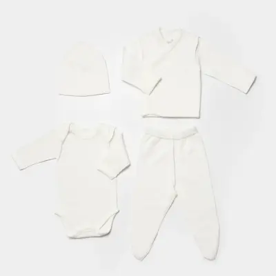 Bibaby Unisex Organik Zıbın Takımı 4lü Waffle Smile Prematüre Ekru