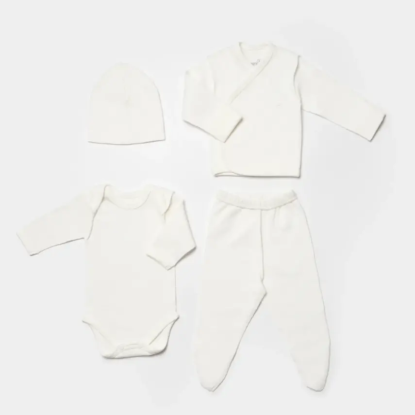 Bibaby Unisex Organik Zıbın Takımı 4lü Waffle Smile Prematüre Ekru - 1