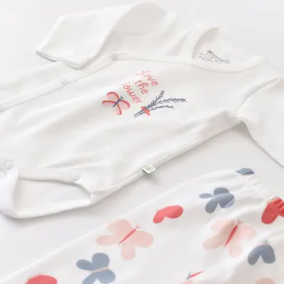 Bibaby Unisex Organik Zıbın Takımı Wild Flowers Coral - 4