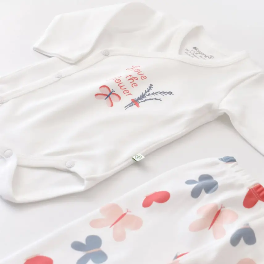 Bibaby Unisex Organik Zıbın Takımı Wild Flowers Coral - 4