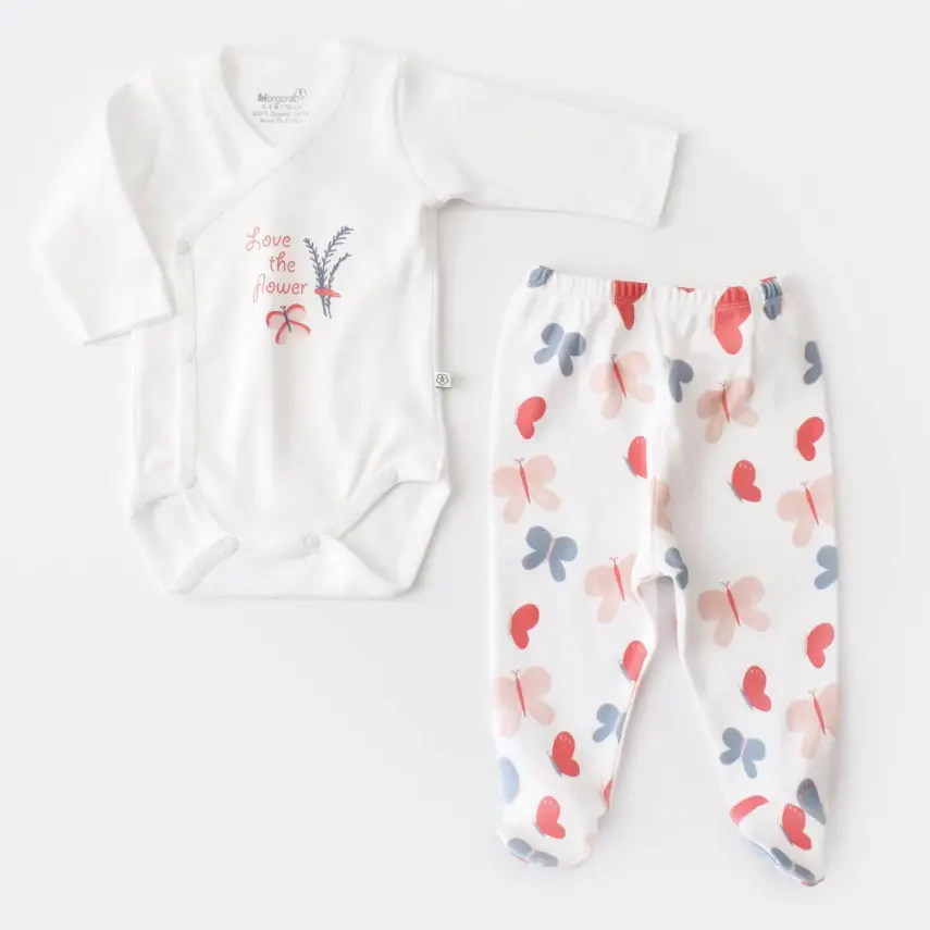 Bibaby Unisex Organik Zıbın Takımı Wild Flowers Coral - 1