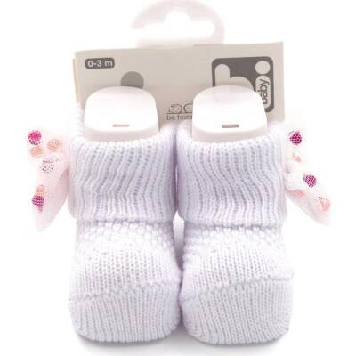 Bibaby Unisex Patik Çorap Fiyonklu Taş Beyaz - 2