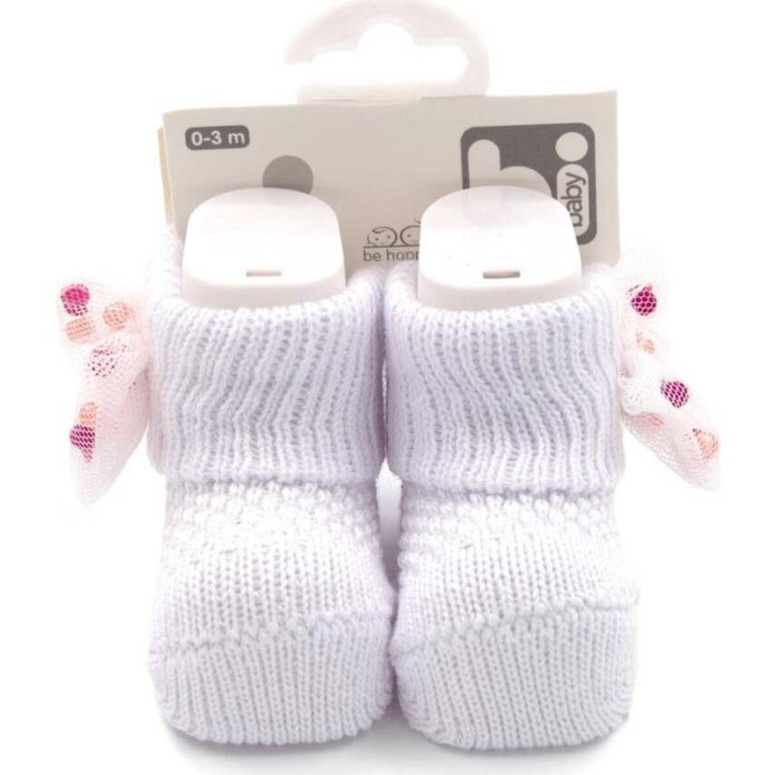 Bibaby Unisex Patik Çorap Fiyonklu Taş Beyaz - 2