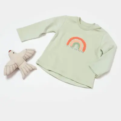 Bibaby Unisex Sweat Biorganik Tiny Birds Ekru Yeşil - 8