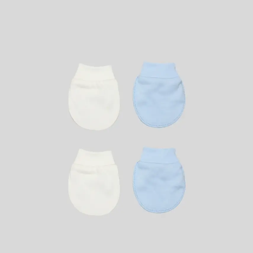 Bistyle 2li Penye Erkek Bebek Eldiven Basic Beyaz - Mavi - 4