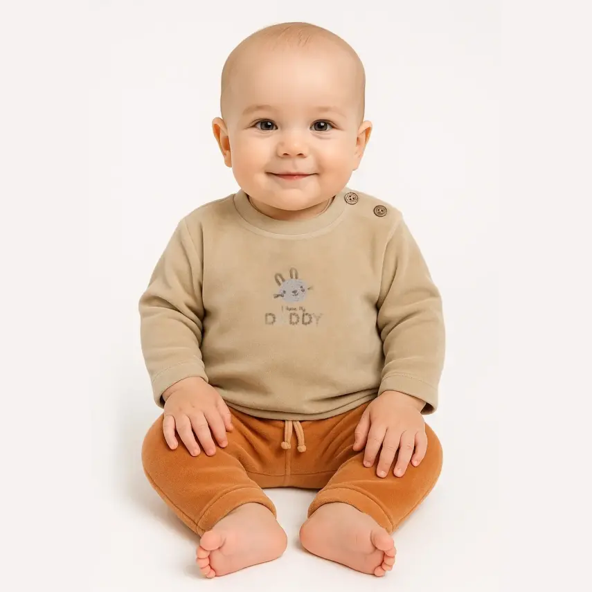 Bistyle 2li Takım Kadife I Love Daddy Bej - Turuncu - 2