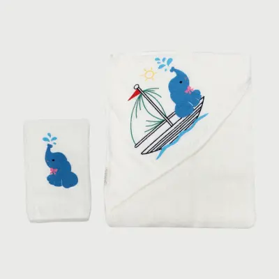 Bistyle Bebek Havlu Luluco Sea And Elephant 75x75cm Ekru Unisex